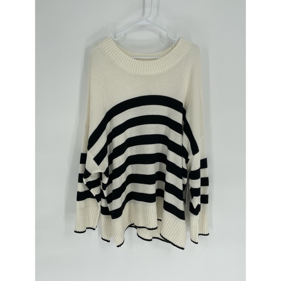Sonoma Sweaters - NWT Sonoma Womens 3X Sweater Ivory Black Striped Side Slit Crewneck Pullover